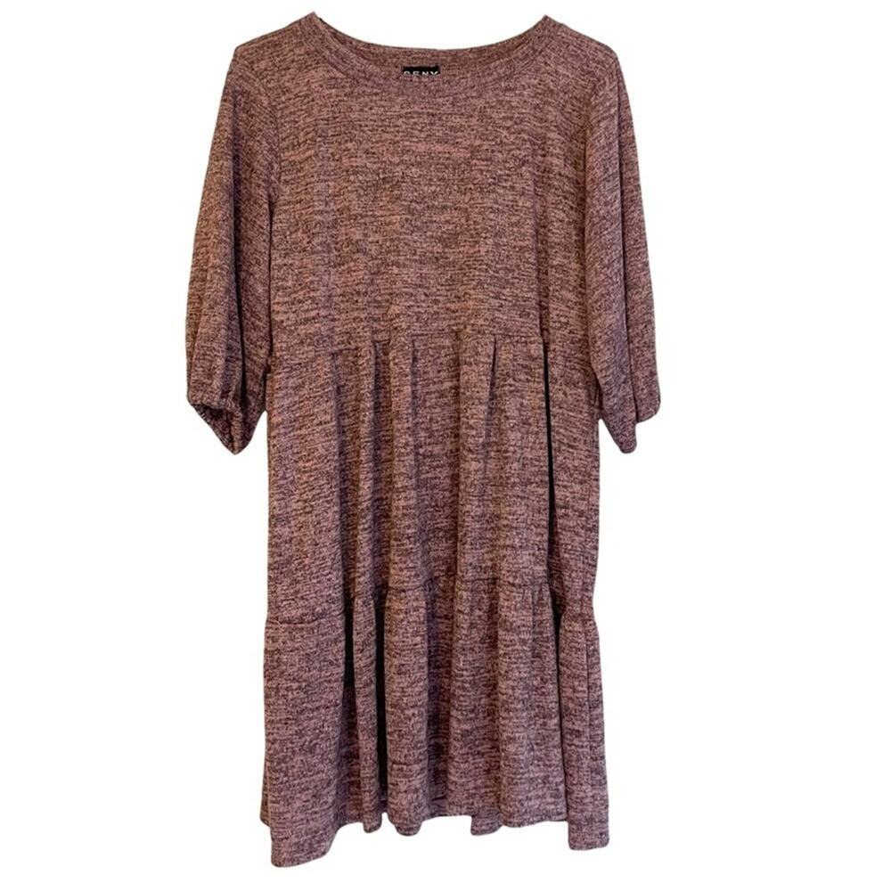 CENY Pink Heather‎ Tiered Baby Doll Dress Large NWT